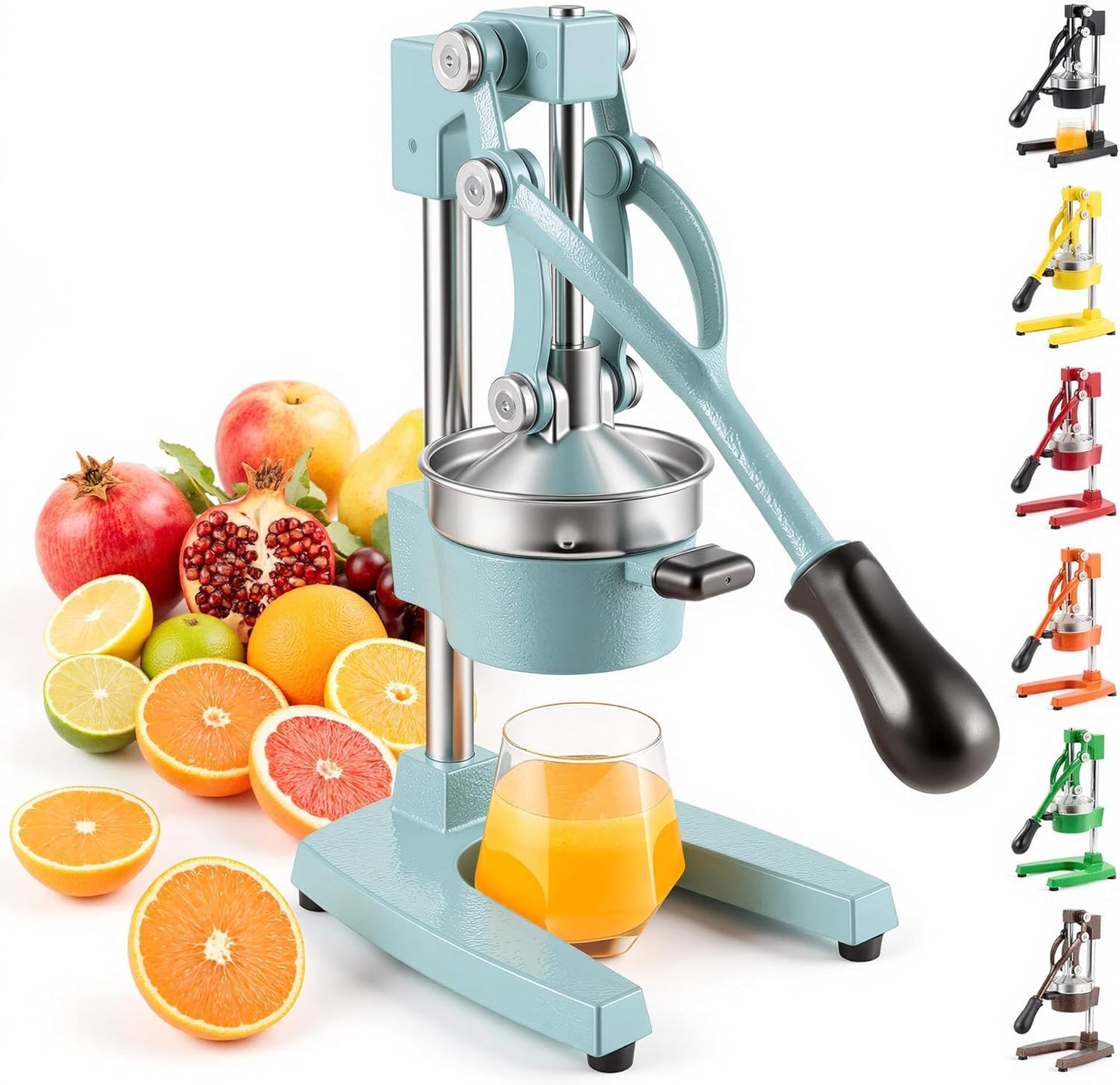 CO-Z Manual Citrus Juicer, Commercial Grade Cast Iron Orange Juicer, Professional Heavy Duty Juice Press with Removable Strainer, Manual Juice Extractor for Orange Lemon Pomegranate Citrus, Black