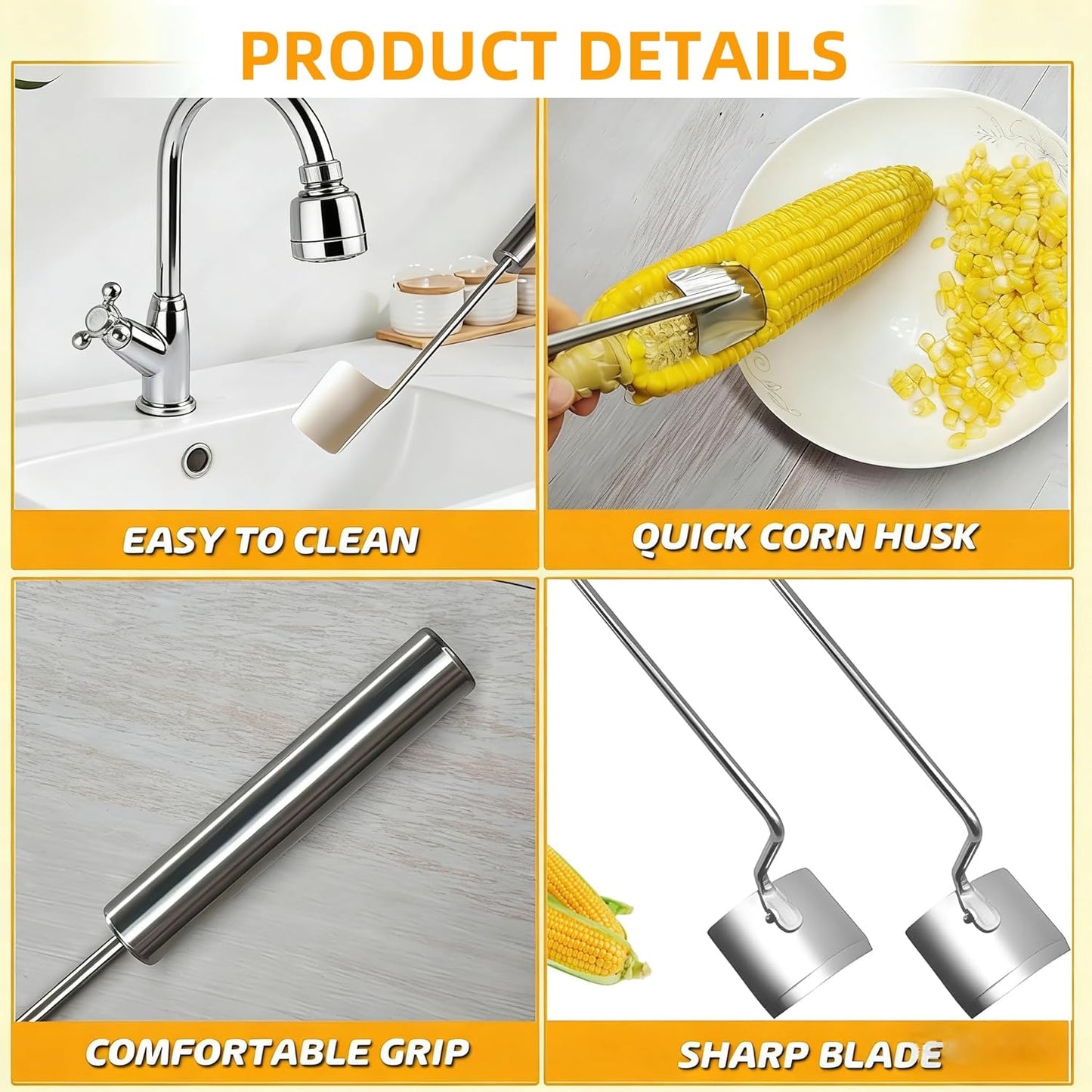 2PCS Corn Peeler, 2026 New Upgrade Corn Cob Peeler Stripper Cutter Remover,Stainless Steel Corn Stripping Tool for Corn on the Cob for Home Kitchen, Restaurant, Picnic