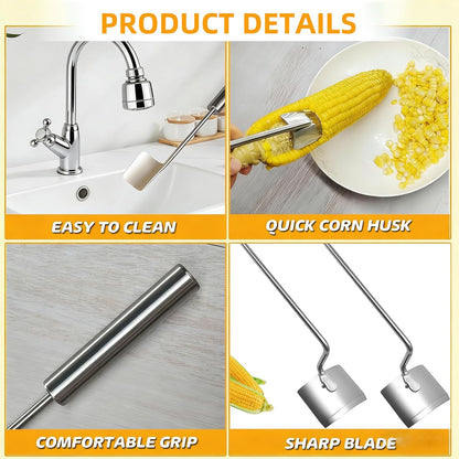 2PCS Corn Peeler, 2026 New Upgrade Corn Cob Peeler Stripper Cutter Remover,Stainless Steel Corn Stripping Tool for Corn on the Cob for Home Kitchen, Restaurant, Picnic