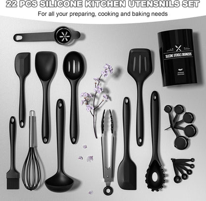 Umite Chef 22-Piece Silicone Cooking Utensils Set, Heat Resistant & Dishwasher Safe Kitchen Tools, Non-Scratch Spatula Set for Nonstick Cookware (Pink)