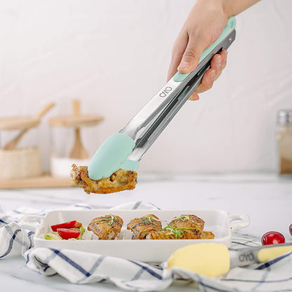 COOK WITH COLOR Stainless Steel Silicone Tipped Kitchen & BBQ Tongs Set, 3 Pc Utensils, Grey