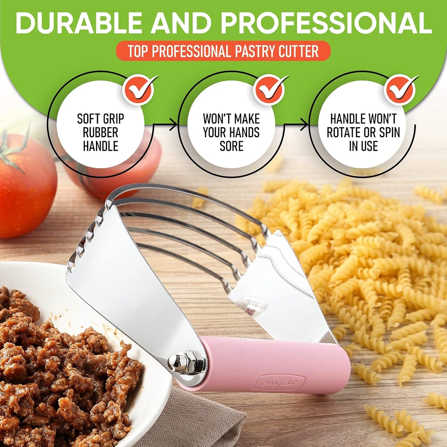 Spring Chef Dough Blender, Top Professional Pastry Cutter with Heavy Duty Stainless Steel Blades, Medium Size, Black