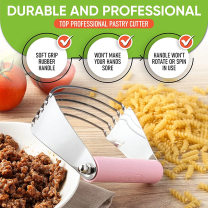 Spring Chef Dough Blender, Top Professional Pastry Cutter with Heavy Duty Stainless Steel Blades, Medium Size, Black