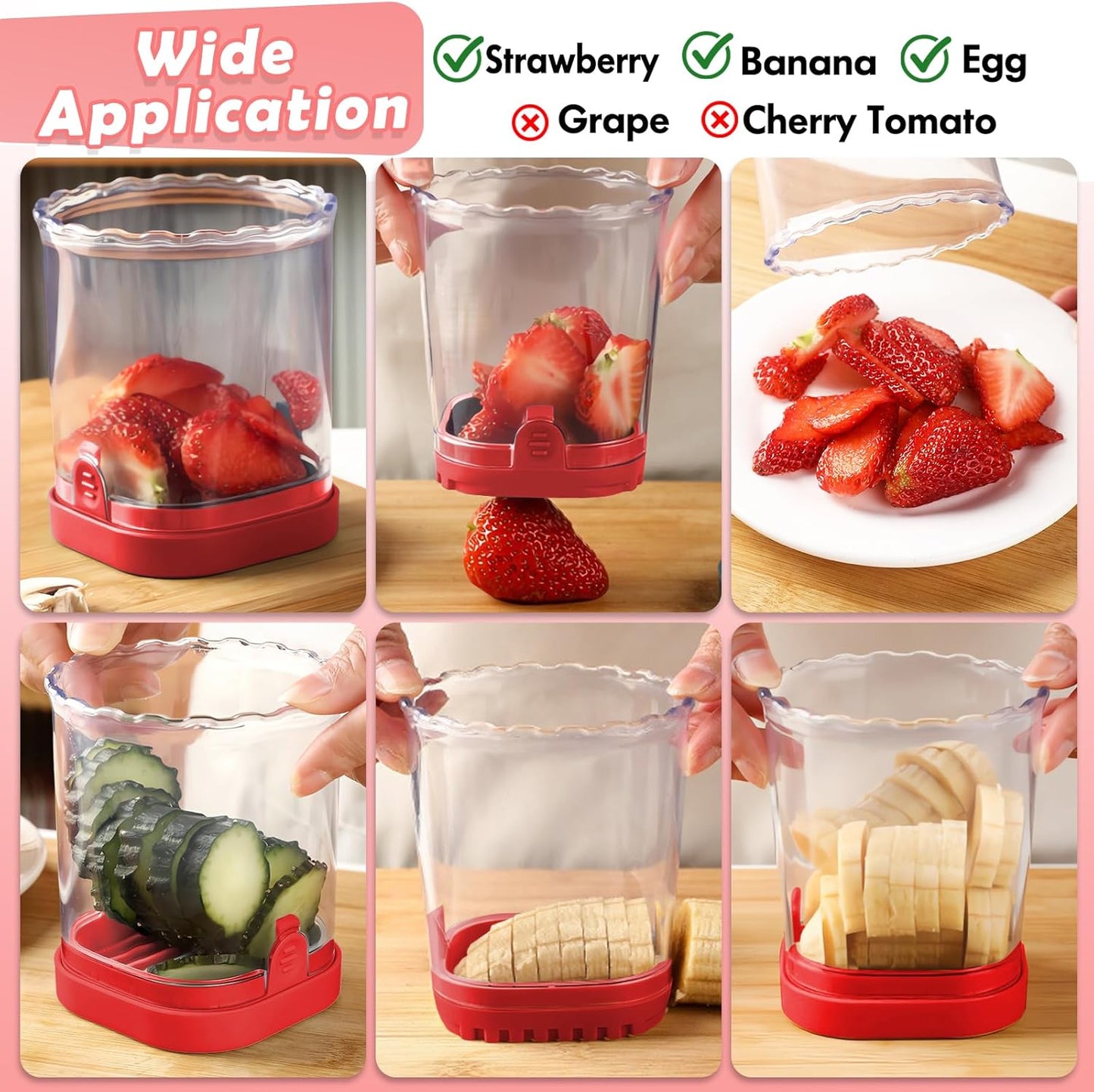Creative Strawberry & Fruit Slicer - Detachable Cutter with Push Plate (Black)