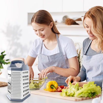 Cheese Grater, 6 Sides Box Graters for Kitchen, Stainless Steel Food Shredders for Cheese Vegetables Potatoes Carrot (Pink Handle)