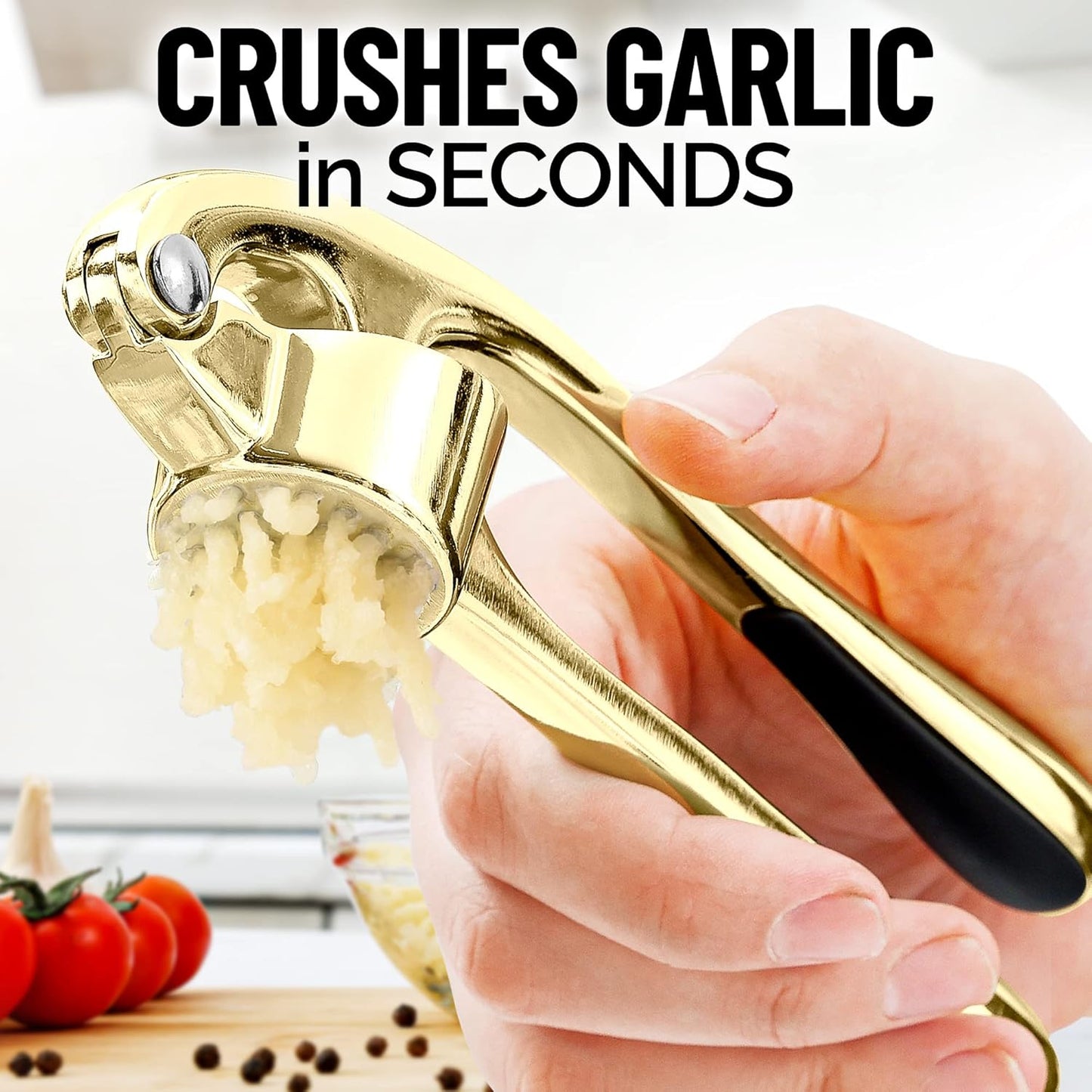 Zulay Kitchen Premium Garlic Press Set - Rust Proof Professional Garlic Mincer Tool - Easy-Squeeze, Easy-Clean with Soft, Ergonomic Handle - Silicone Garlic Peeler & Brush (Silver)