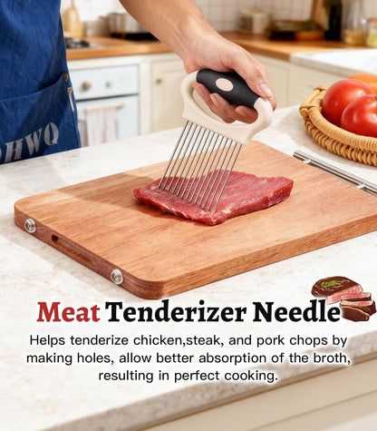 Large Onion Slicer Holder, Stainless Steel Onion Holder for Slicing, Onion Cutter Vegetable Chopper with 14 Sharp Needles for Slicing of Tomato Avocados & Meat Tenderizer, Kitchen Gadgets for Cooking