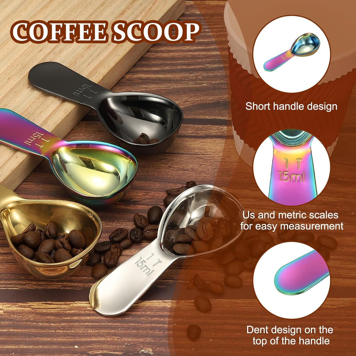 uxcell 2Pcs Stainless Steel Coffee Scoop, 15ml Short Handle Measuring Spoon for Ground Coffee Tea Sugar Kitchen Gifts, Rose gold
