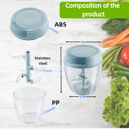 Manual Food Processor, Garlic Mincer Hand Cutter, Vegetable Chopper for Kitchen Gadgets, Hand Pull String onion chopper for Veggies, Ginger, Fruits, Nuts, Herbs, etc, 1000ML (blue)