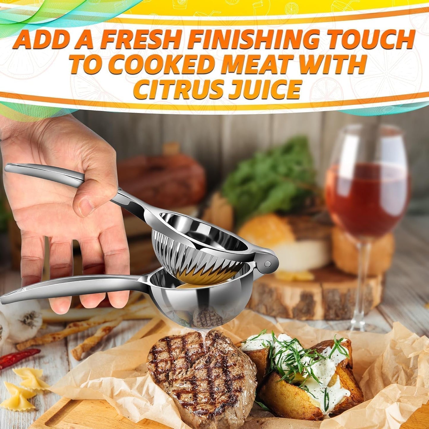 Hand Juicer Squeezer with Ergonomic Heavy Duty Handle – 20 oz Bowl Aluminum Lemon Juicer with Pour Spout for Mess-Free Pouring - Manual Citrus Press for Lemon, Orange, Lime, Grapefruit, Pomegranate