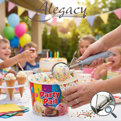 Alegacy Ice Cream Scoop Disher 7/8 oz – Stainless Steel Commercial Ice Cream Scooper with Ergonomic Black Handle – Heavy Duty Trigger Release Portion Scoop for Ice Cream, Gelato | AL13040