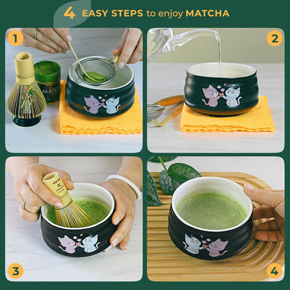 Aprika Life Matcha Bamboo Whisk Set with Holder | 100 Prong Chasen, Bamboo Scoop & Glass Whisk Holder | Matcha Whisk and Holder Starter Kit