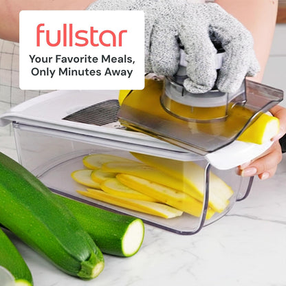 Fullstar Mandoline Slicer for Kitchen, Fruit Cutter, Cheese Grater, Cucumber Slicer, Veggie Spiralizer, Food Cutter & Kitchen Gadgets & Gifts with Safety Glove (6 in 1, White)