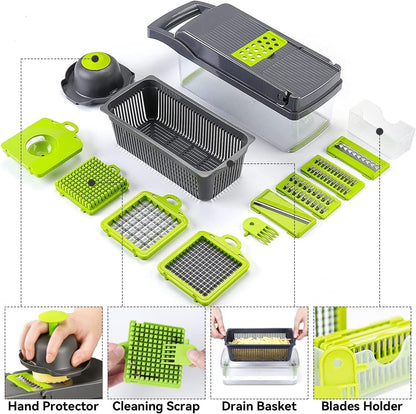 Badelite Multi-Function Vegetable Chopper Onion Micer Chopper 12 in 1 Pro Veggie Slicer Dicer Cutter with Container for Potatoes, Tomatoes, Zucchini, Garlic, Eggs, Cucumbers