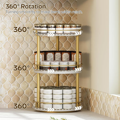 YATINEY Lazy Susan Organizer, Rotating Spice Rack, 2 Tier Spice Turntable Organizer, Industrial Turntable Spice Holder, for Kitchen Countertop and Cabinet, Compact and Versatile, Rustic Brown SR22BR