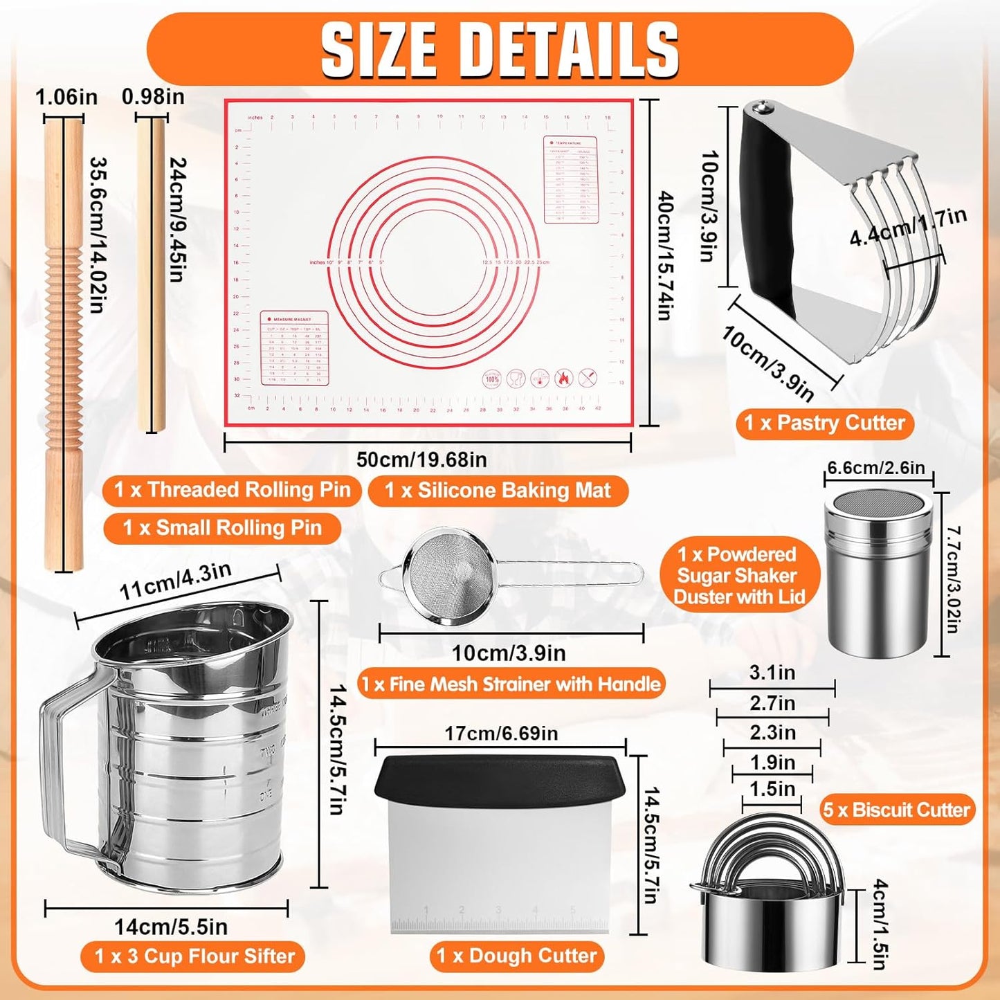 Biscuit Cutter Set,10PCS Stainless Steel Pastry Blender Set with Pastry Cutter,5PCS Biscuit Cutter,Dough Cutter,3 Cup Flour Sifter,Baking Mat and Fine Mesh Strainer for Cooking Cookies and Donuts