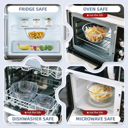 WhiteRhino Glass Mixing Bowls Glass Bowls with Lids Set(4.5QT,2.7QT, 1.1QT),Large Salad Bowls,glass mixing bowl Space-Saving Nesting Storage bowls for Cooking,Baking,Prepping,Dishwasher Safe