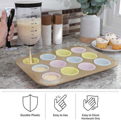 Pancake Batter Dispenser - 4-Cup Batter Dispenser with Squeeze Handle for Pancakes, Waffles, Muffins, and Crepes - Baking Tools (Purple)