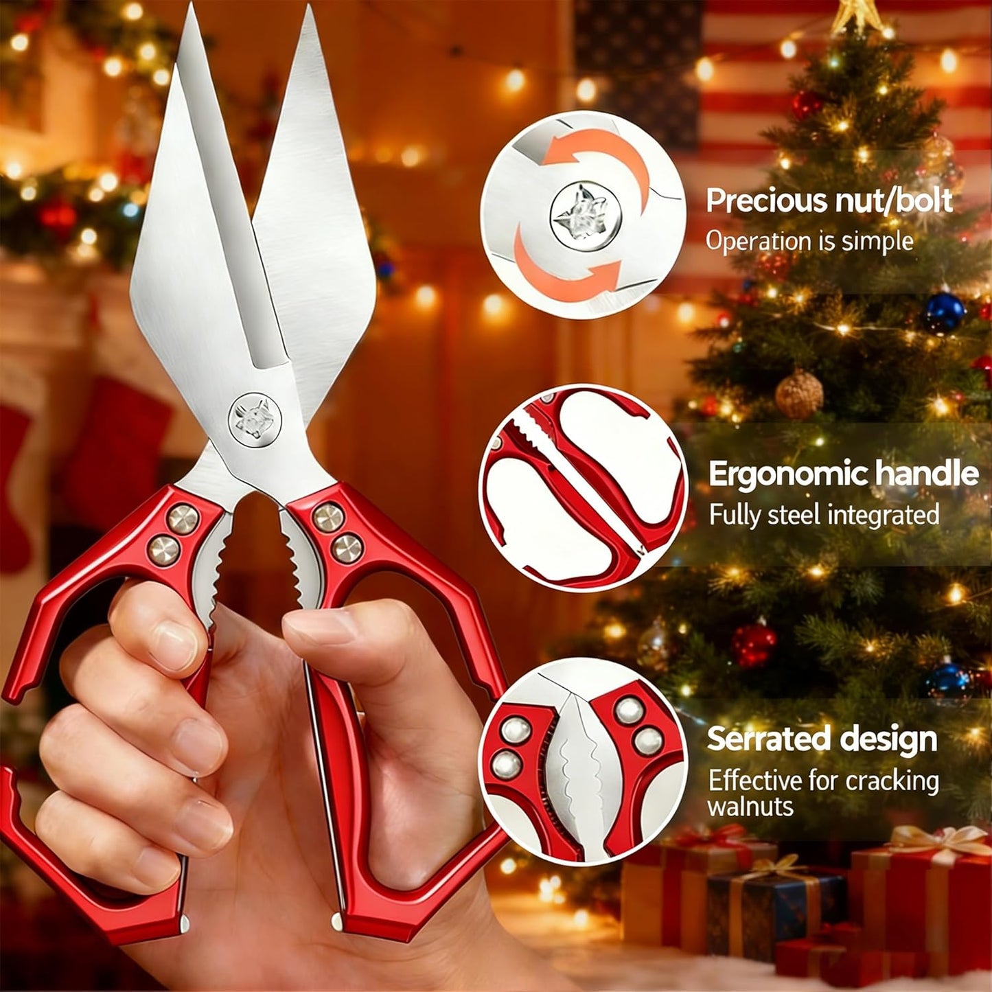 Multifunctional Heavy-Duty Kitchen Shears,Ultra Sharp Stainless Steel Poultry Shears,Multipurpose Food Scissors for Chicken, Meat,Fish, Vegetables,Bone Cutting(Silver)