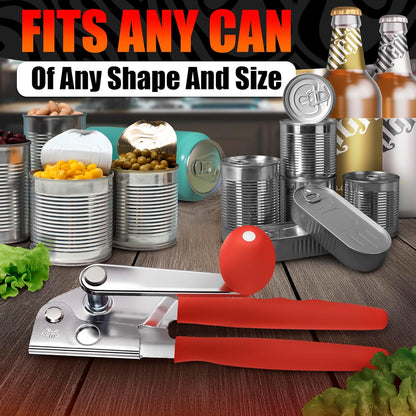 Heavy Duty Commercial Can Opener – Stainless Steel Can Opener for Large & Small Cans, Manual 360° Smooth Crank with Ergonomic Long Handles, Non-Slip Grip, 2-in-1 Bottle Opener for Restaurants & Home