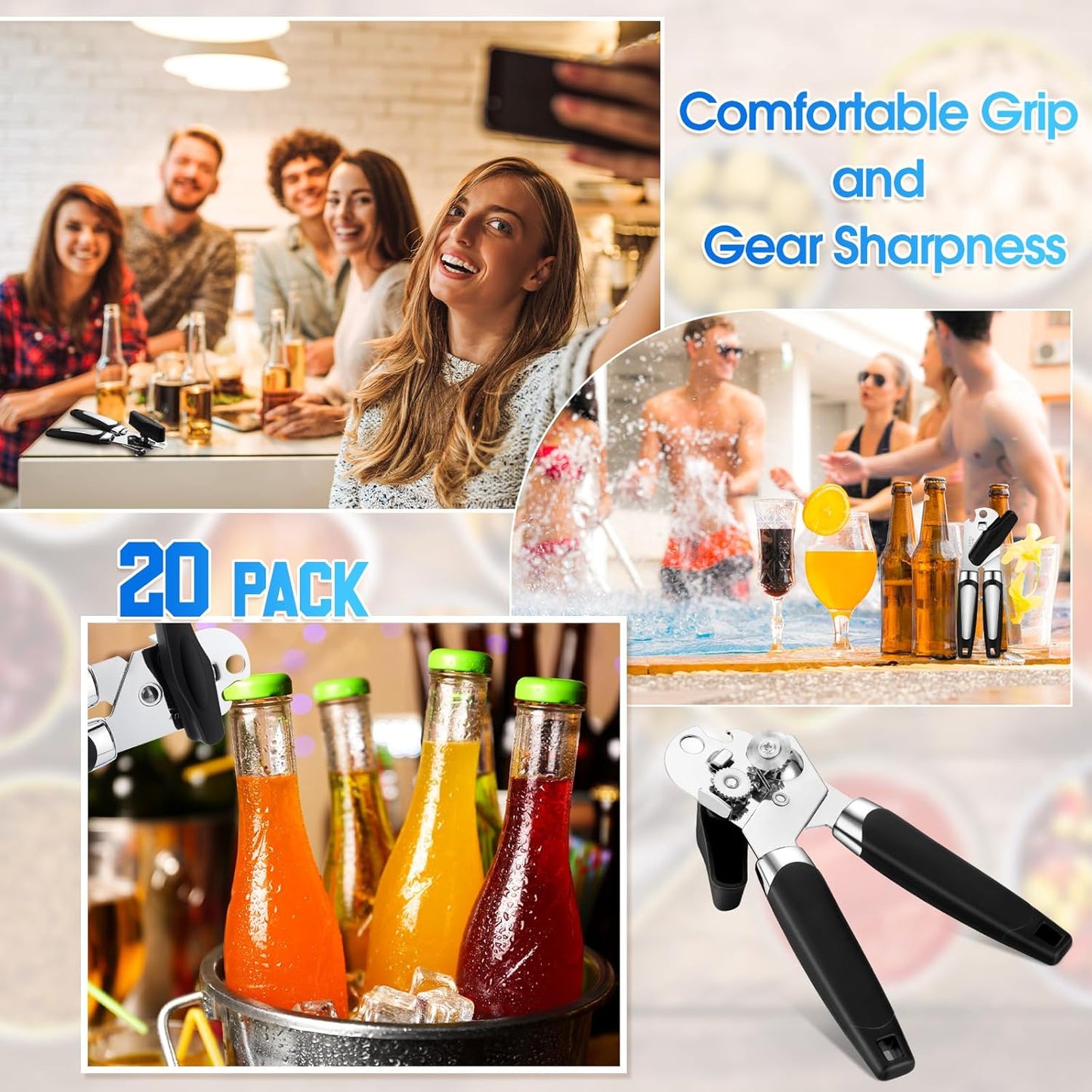 Gisafai 20 Pcs Manual Can Opener Bulk with Sharp Blade Smooth Edge Multifunctional Kitchen Gadget Handheld Openers Large Handheld Knob Can and Bottle Animals for Dorm Kitchen Essentials Gifts