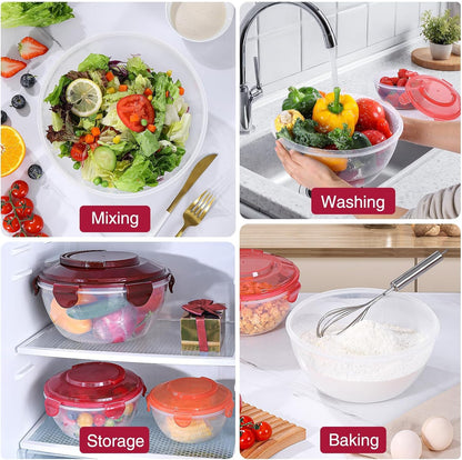 LUXEAR 14 Piece Mixing Bowls with Lids Set, Super Large(6.87-0.21QT) Plastic Nesting Bowls 6 Prep Bowls 6 Lids 2-in-1 Spoon-For Microwave Dishwasher Safe for Preparing Mixing Serving Storing