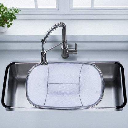 i Kito Over the Sink Colander with Expandable Rubber Grip Handles - Fine Mesh Oval Strainer in Stainless Steel -Drain, Rinse Fruits and Vegetables