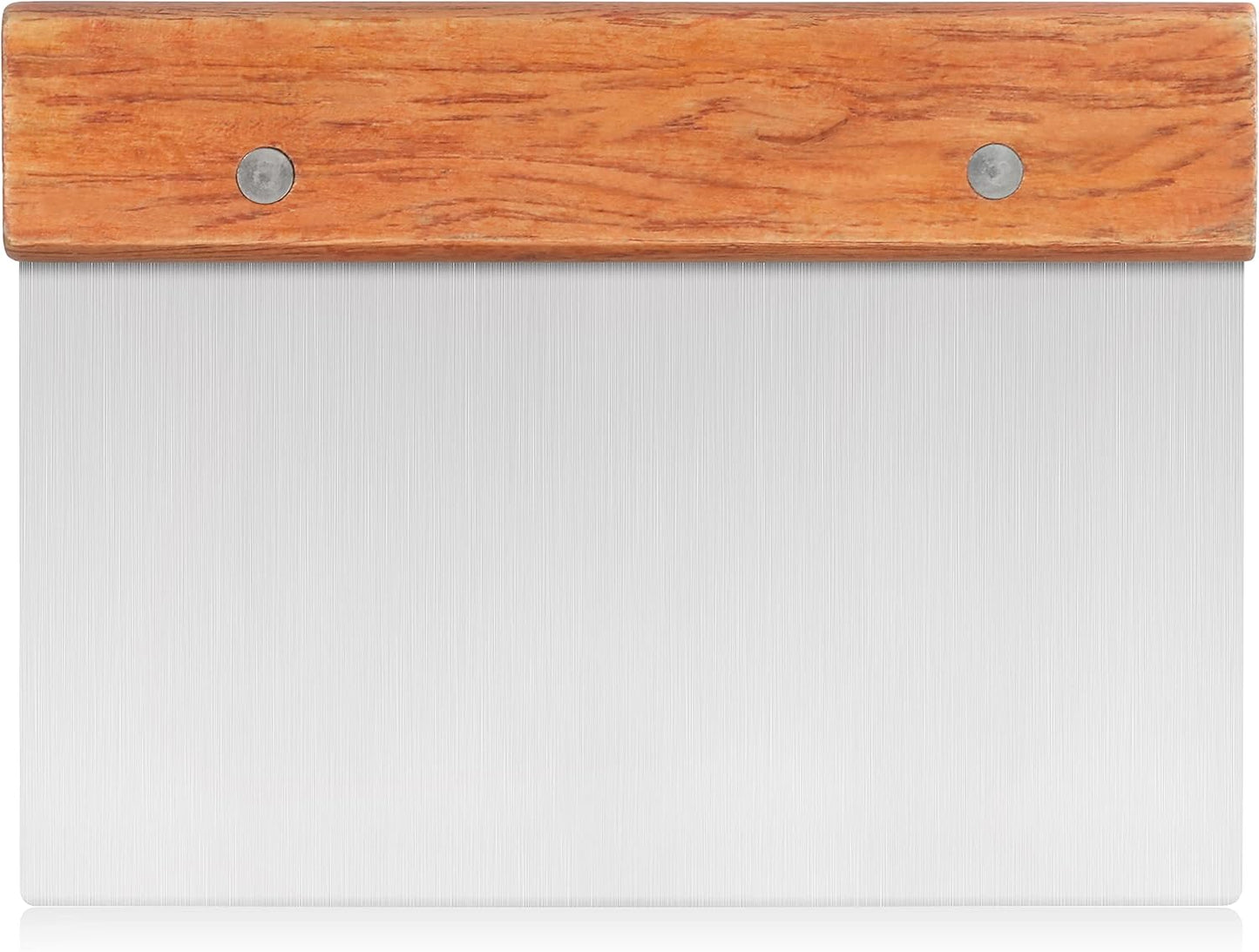 New Star Foodservice Bakery-Grade Stainless Steel Dough Scraper with Wood Handle, 6 x 3 Inch Bench Scraper, Pastry Cutter, Dough Divider, Baking Prep Tool