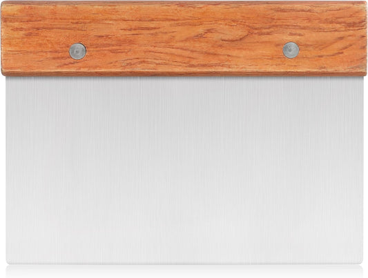 New Star Foodservice Bakery-Grade Stainless Steel Dough Scraper with Wood Handle, 6 x 3 Inch Bench Scraper, Pastry Cutter, Dough Divider, Baking Prep Tool