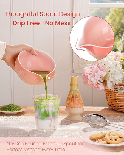 ZENS Matcha Whisk Set, Ceramic Matcha Kit Set Includes Matcha Bowl, Bamboo Whisk and Scoop, Chasen Holder, 304 Sifter and Tea Mat - 6Pcs Matcha Kit for Matcha Lovers (White)