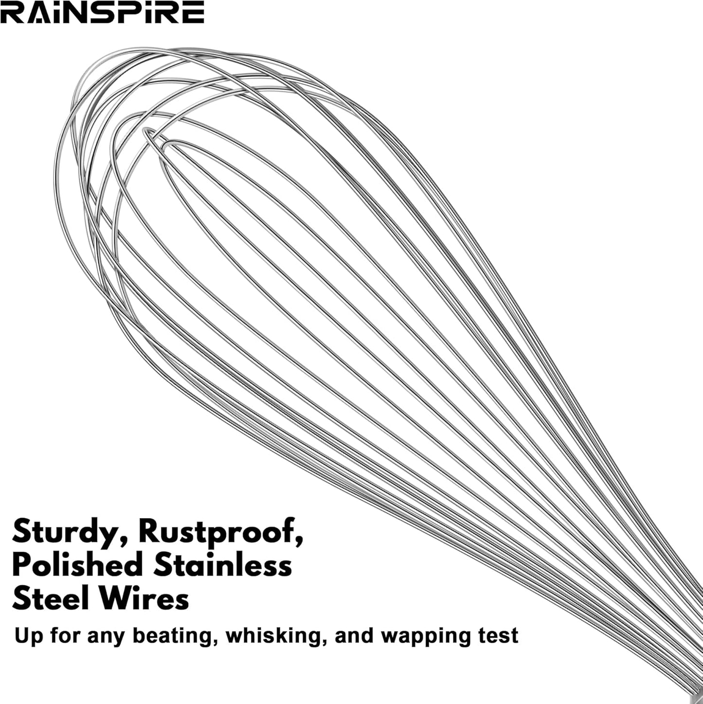 Rainspire 12-Inch Wire Whisk Stainless Steel, Balloon Whisks for Cooking, Wisk Wisking Tool With Soft Silicone Handle, Thick Durable Whisker for Blending, Beating, Whisking, Stirring, Pink