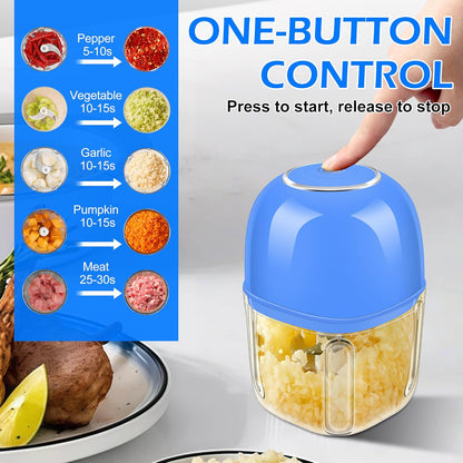 450ML (1.8 Cup) Electric Garlic Chopper, Mini Portable Food Processor, Garlic Grinder Masher for Onion, Ginger, Chili, Fruit, Vegetable, Meat