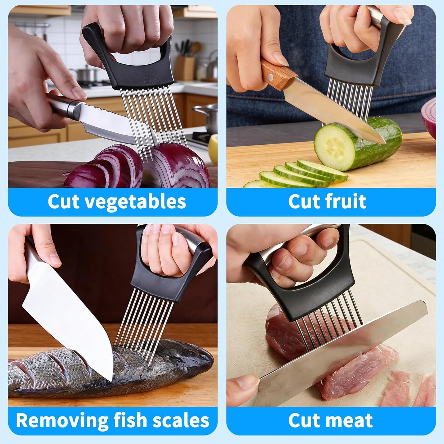 Onion Slicer Holder, with Protective Case, Stainless Steel Onion Cutter Tool for Kitchen, Meat, Lemon, Potato, Tomato, Avocado & Egg, Vegetable & Fruit Slicing Assistant