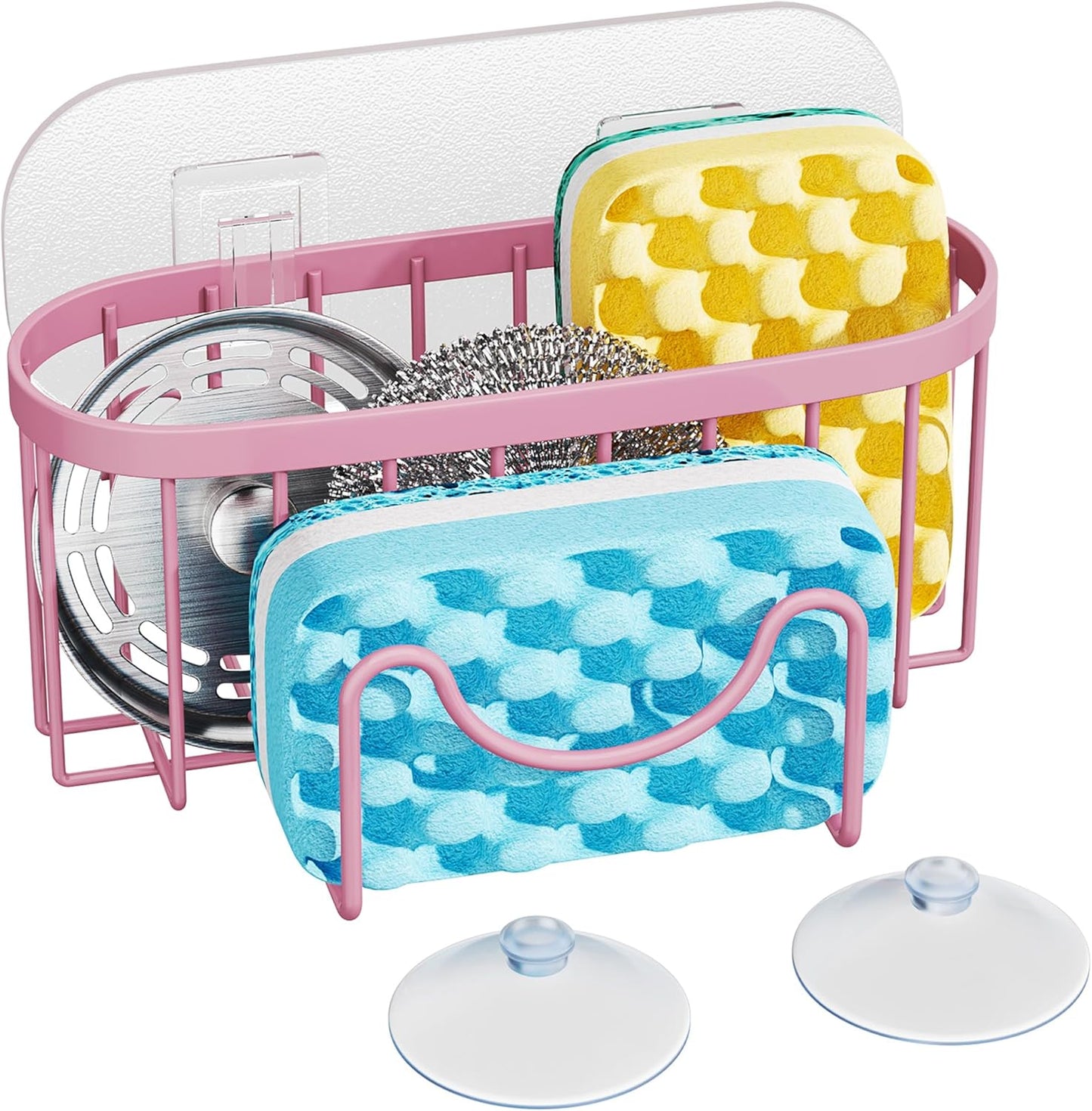 HapiRm Multifunctional Sponge Holder with Unique M-Shaped, 2 Installation Methods Kitchen Sink Caddy Organizer, Rustproof Stainless Steel Kitchen Organizers and Storage Essentials - Black