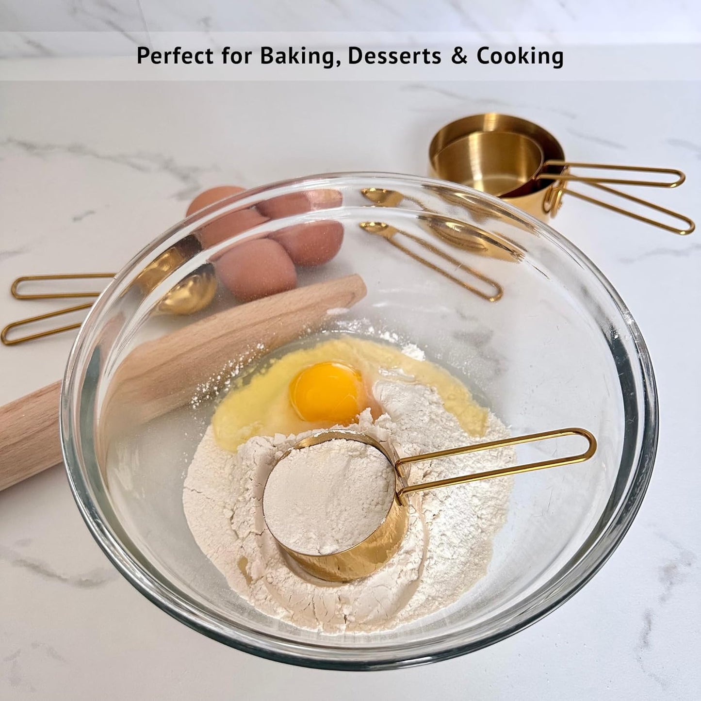 Silver Stainless Steel Measuring Cups and Spoons Set, 8 Piece, Engraved Measurements, Durable Nesting Kitchen Set