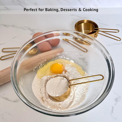 Silver Stainless Steel Measuring Cups and Spoons Set, 8 Piece, Engraved Measurements, Durable Nesting Kitchen Set
