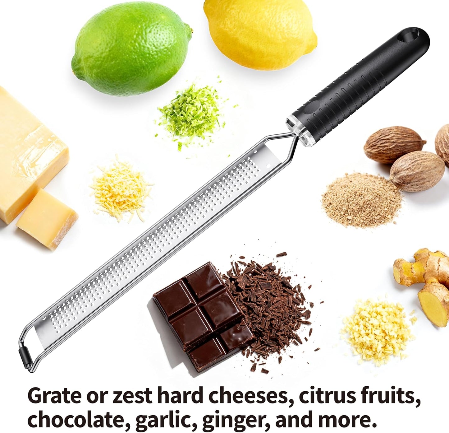 Cheese Grater with Slip-Free Grip, Lemon Zester for Gitrus fruits, Chocolate, Hard Cheeses