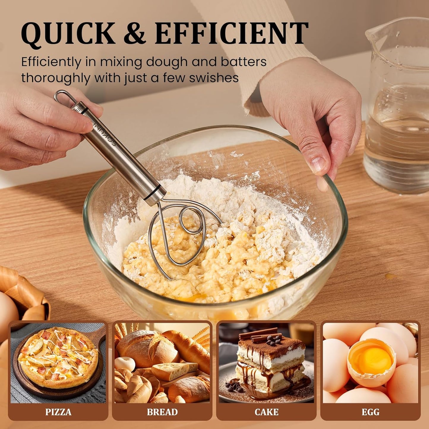 Danish Dough Whisk, Flavor Bread Hand Blender, Food Grade Stainless Steel Coil Whisk, Bread Maker Tools for Kitchen Baking and Cooking