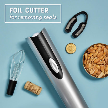 Oster Cordless Electric Wine Bottle Opener with Foil Cutter, Silver
