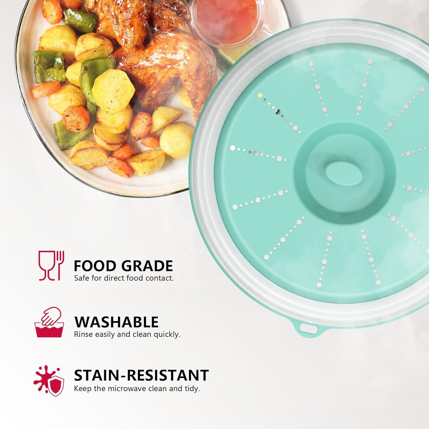 WVM Microwave Splatter Cover Vented for Food with Hook Hole, Splatter Guard & Colander Kitchen Gadget for Food, Meal Prep, Grey