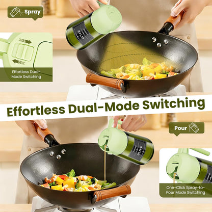 LAKUMIQI 2-in-1 Olive Oil Sprayer for Air Fryer – 16oz Glass Oil Dispenser & Cooking Oil Mister – Spray & Pour Bottle, Non-Aerosol, Leak-Resistant, for Salad, BBQ, Kitchen
