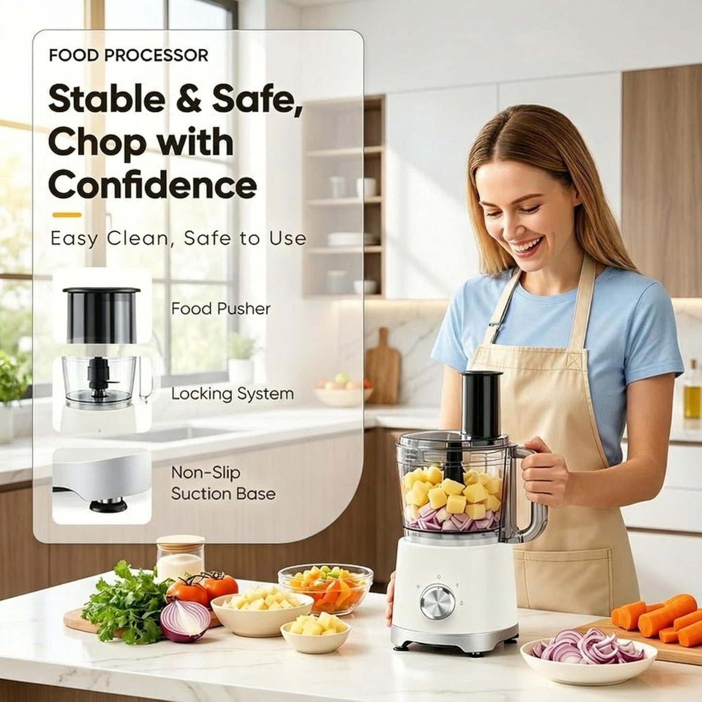 Simple Deluxe Food Processor 10.5 Cup, Multi-Functional Vegetable Choppers Food Grinder with Slicing Shredding Chopping Kneading, Suitable for Smoothie Fruit Dough, 2.6QT, Black