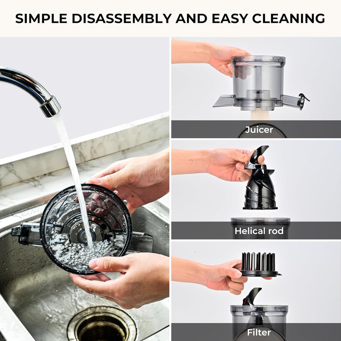 SUSTEAS Cold Press Juicer, 300W, 5.3" Large Feed Chute, 1.5L Capacity, Automatic Feeding, High Yield, Easy to Clean, Ideal for Whole Fruits & Vegetables, Black