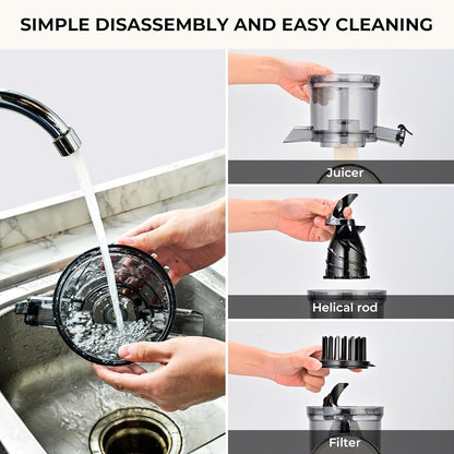 SUSTEAS Cold Press Juicer, 300W, 5.3" Large Feed Chute, 1.5L Capacity, Automatic Feeding, High Yield, Easy to Clean, Ideal for Whole Fruits & Vegetables, Black