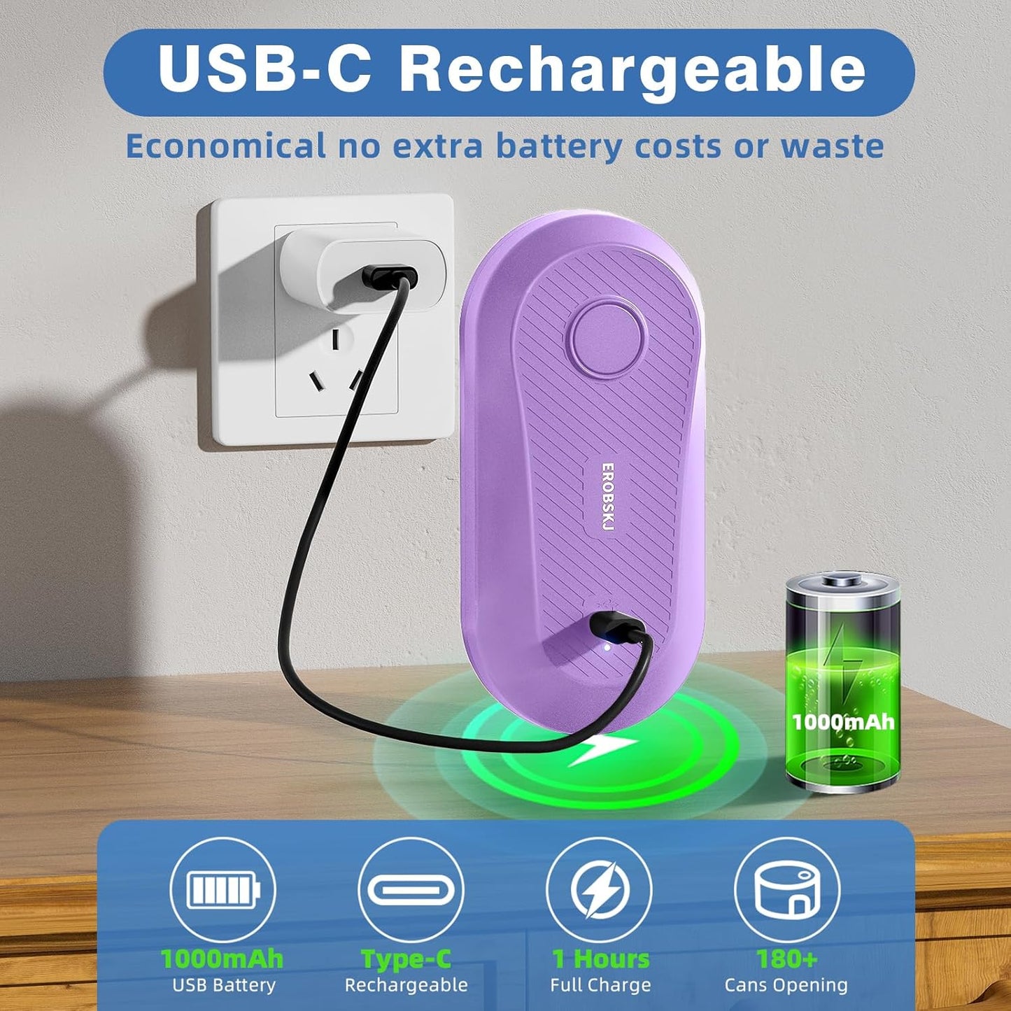 Electric Can Opener, Rechargeable Can Openers for Seniors & Arthritis, One-Touch Automatic Can Opener, Hands-Free, Smooth Edge, Compact, Kitchen Gadgets