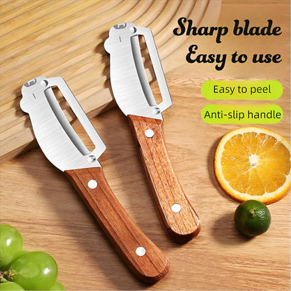 Vegetable Peeler with Wooden Handle and Stainless Steel Blade for Veggie Potato Carrot Apple Fruit Kitchen Tool