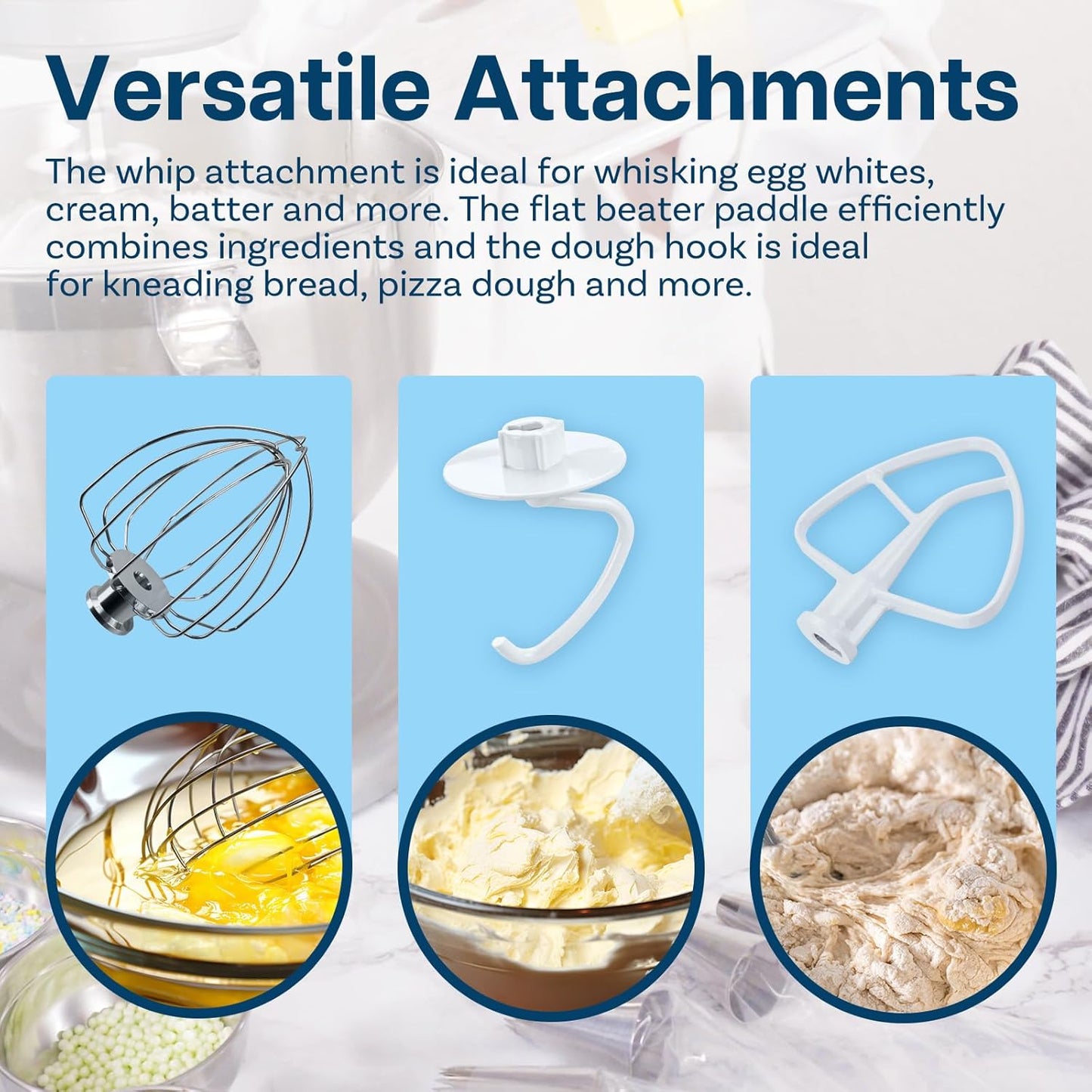 Mixer Attachments for KitchenAid 4.5–5 Quart Tilt-Head Stand Mixers – Compatible with Artisan & Classic – Beaters, Whisks, Dough Hooks & Attachment Sets by MMOBIEL (6-wire Whip, Stainless Steel)