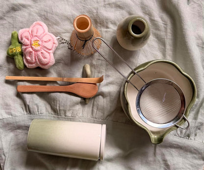 10 Sets Matcha with Whisk, Matcha Bowl with Whisk Holder and Spoon Rest All In One Bag, Sakura pink and Green, Perfect for Enthusiasts, Gift-giving