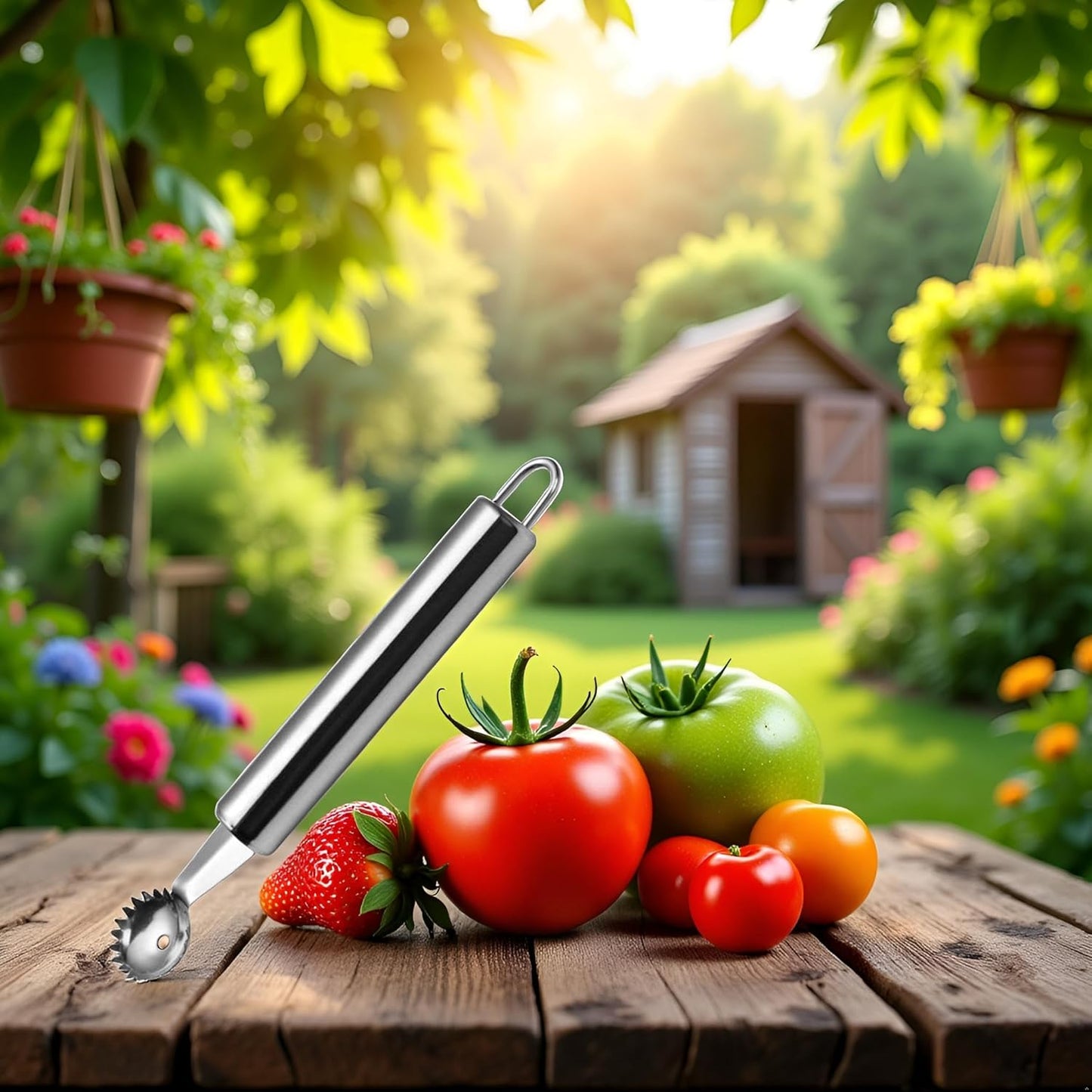 Silver Stainless Steel Strawberry Huller and Tomato Stem Corer Tool Cherry Tomatoes Stem Remover, Dishwasher Safe，Fruit and Vegetable Corers