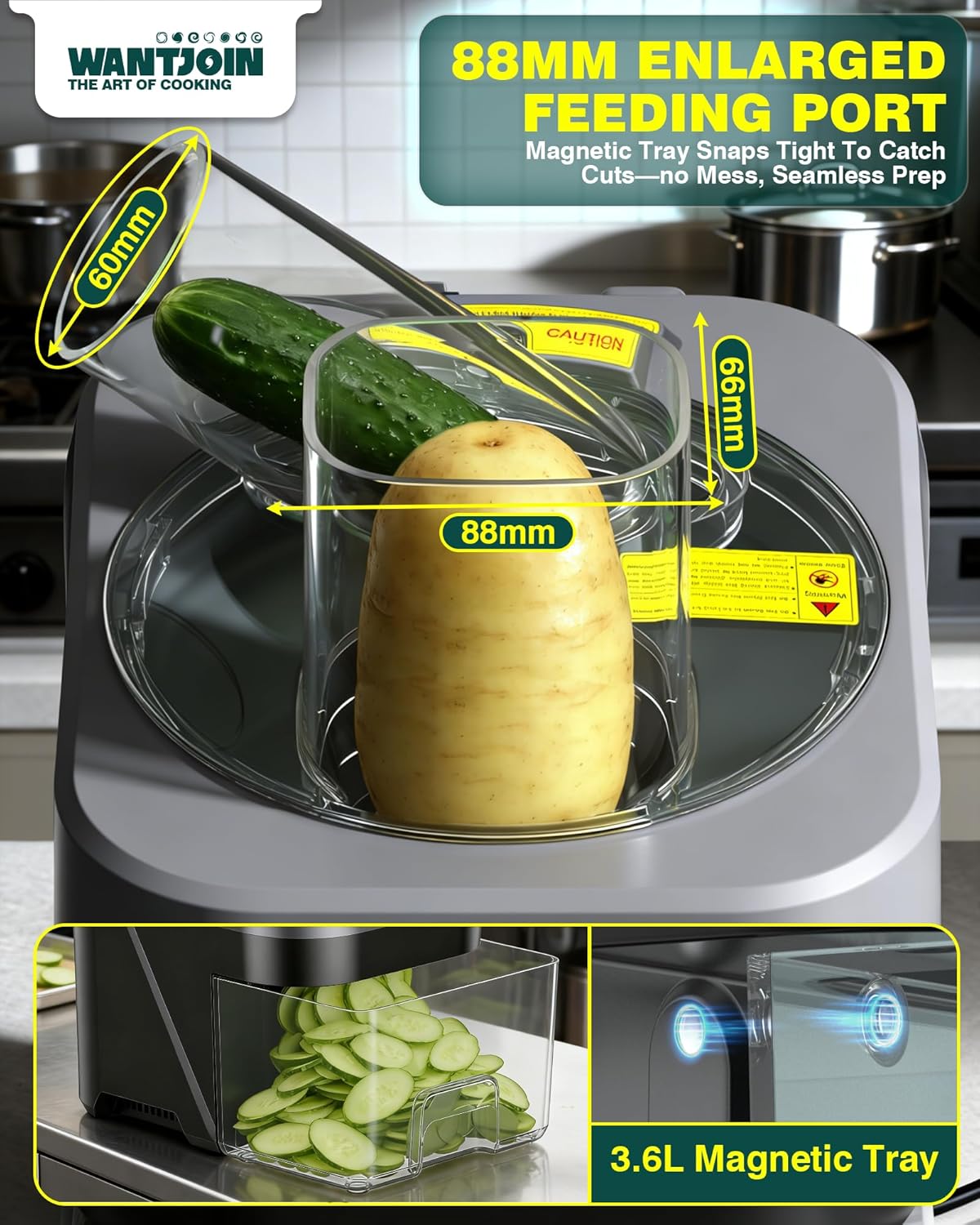 WantJoin 5 in 1 Electric Vegetable Chopper - Multifunctional Commercial Vegetable Dicer Food Fruit Processor Stainless Steel Blades for Slicing(2.5mm), Dicing(8/12mm), Chopping(2.5mm),Shredding